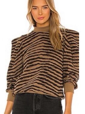Agolde Brown and Black Zebra-Stripe Puff-Sleeve Sweatshirt
